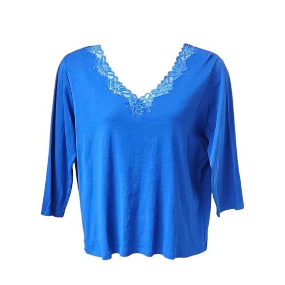 JONES NEW YORK SIGNATURE Women's Plus Size Royal Blue Lace V- Neck Top Size 2X - Picture 2 of 10